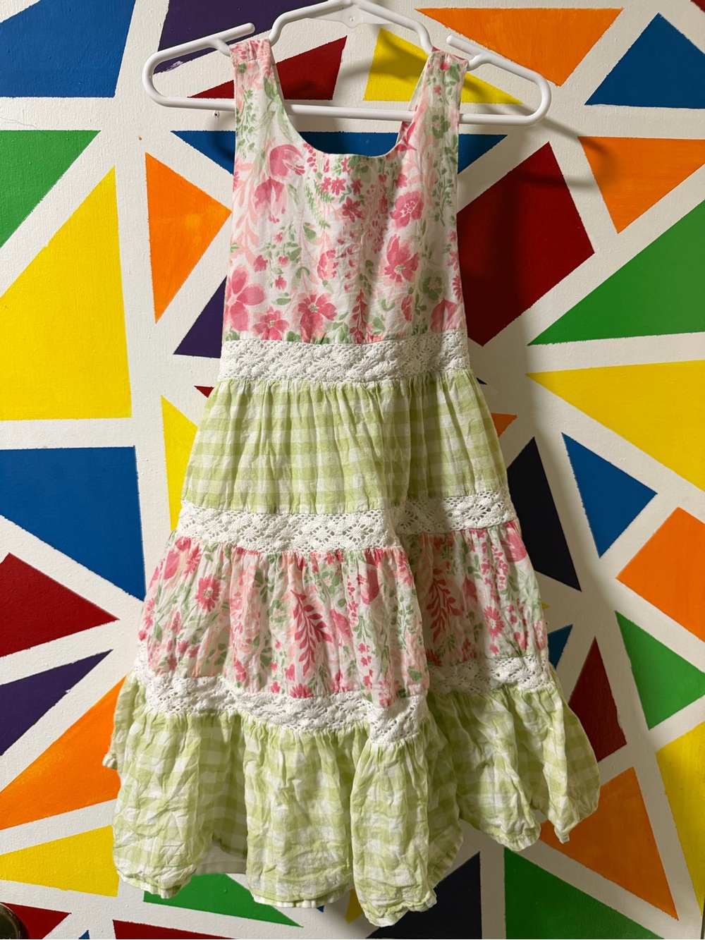 Catherine Malandrino Pink Floral and Light Green Tiered Sundress